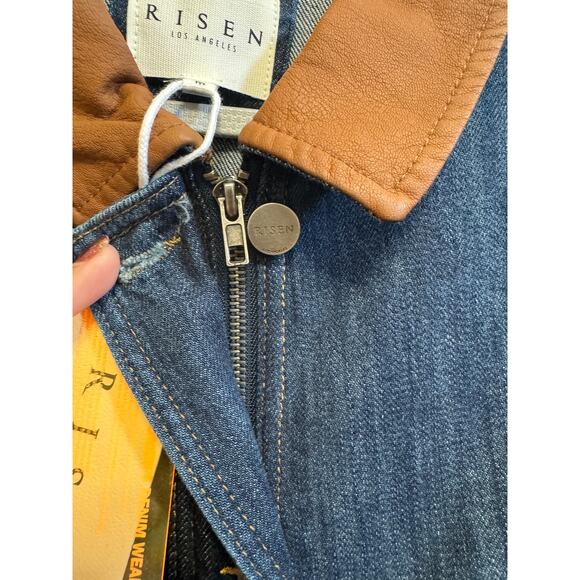 Risen Womens Size Large Barn Coat Denim Dark Jacket  Zipper Button Up NEW - Picture 6 of 6